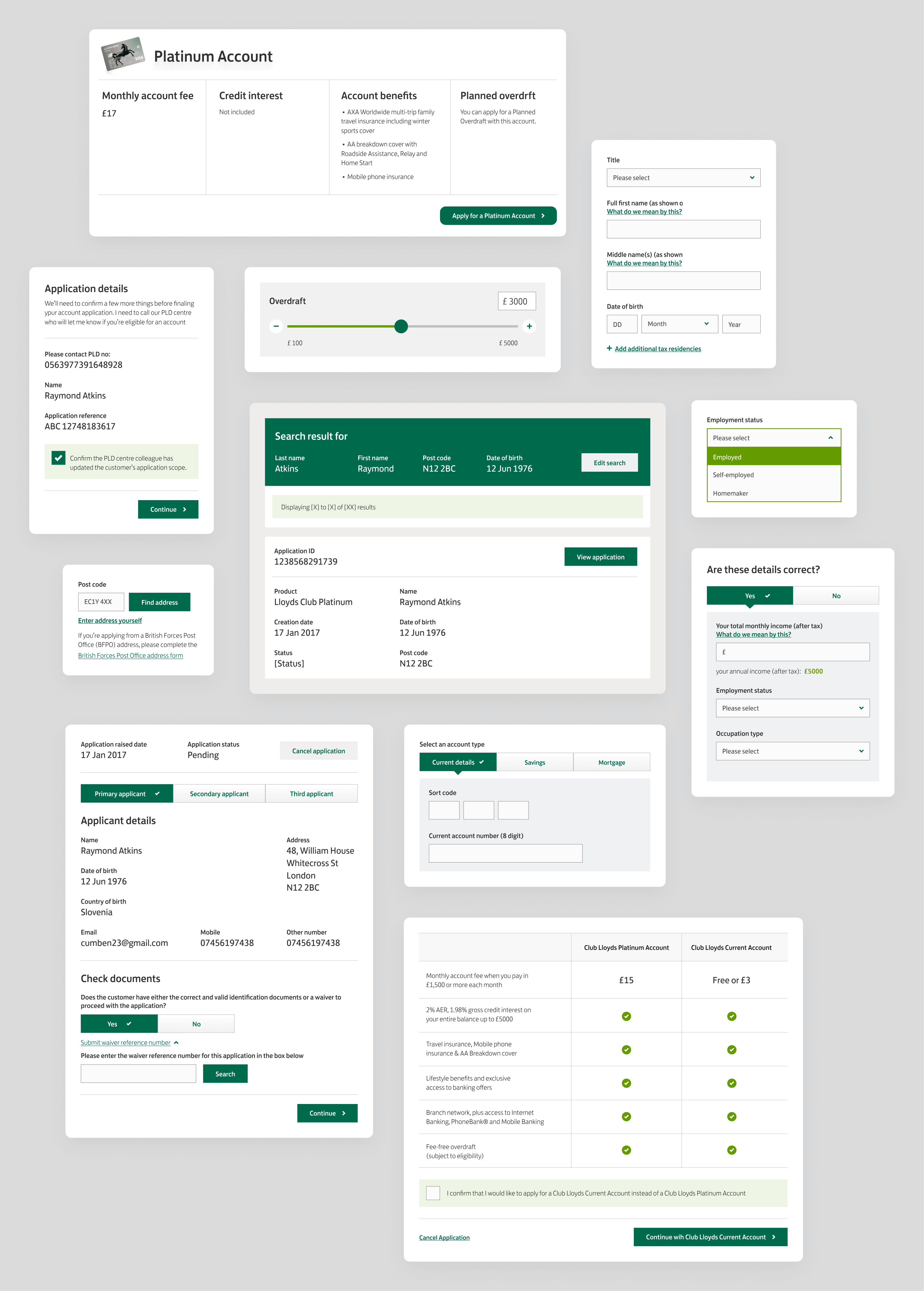 iPad user interface for the account opening process, showing key steps.