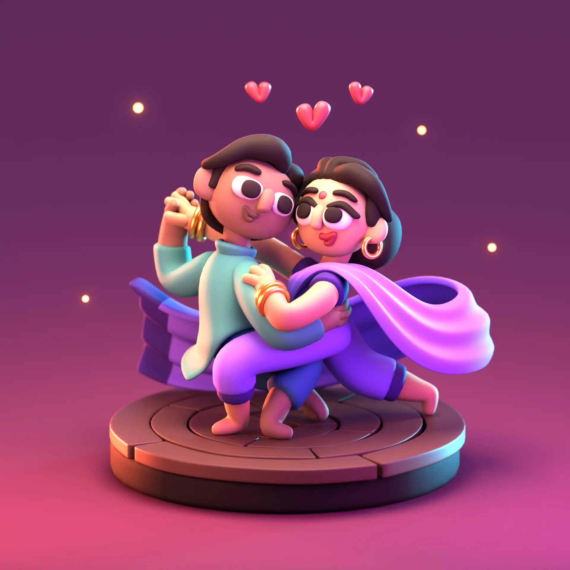 3D illustration of a dance duet