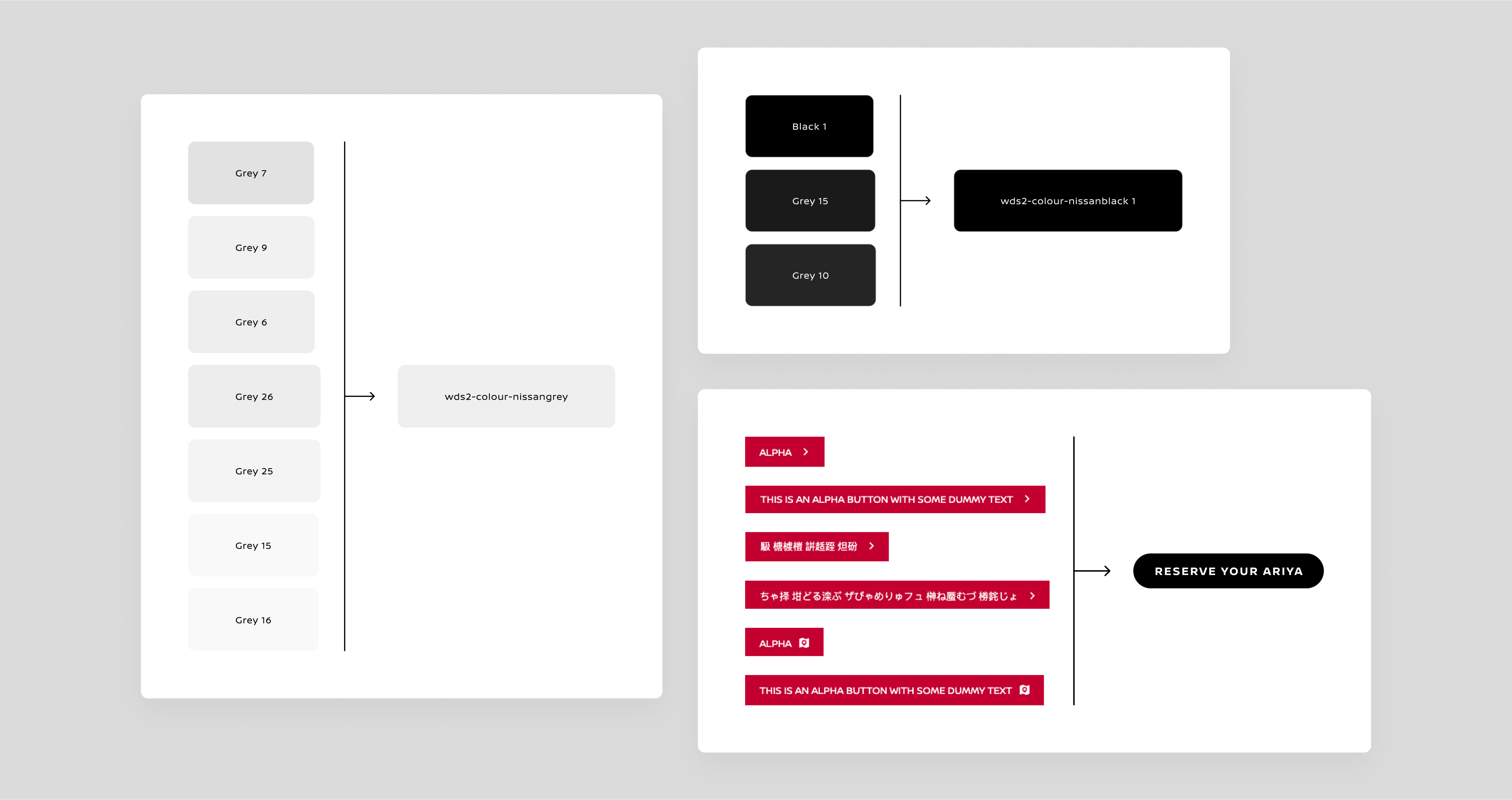 Mapping of old colours and CTAs to new design standards, illustrating the consolidation process